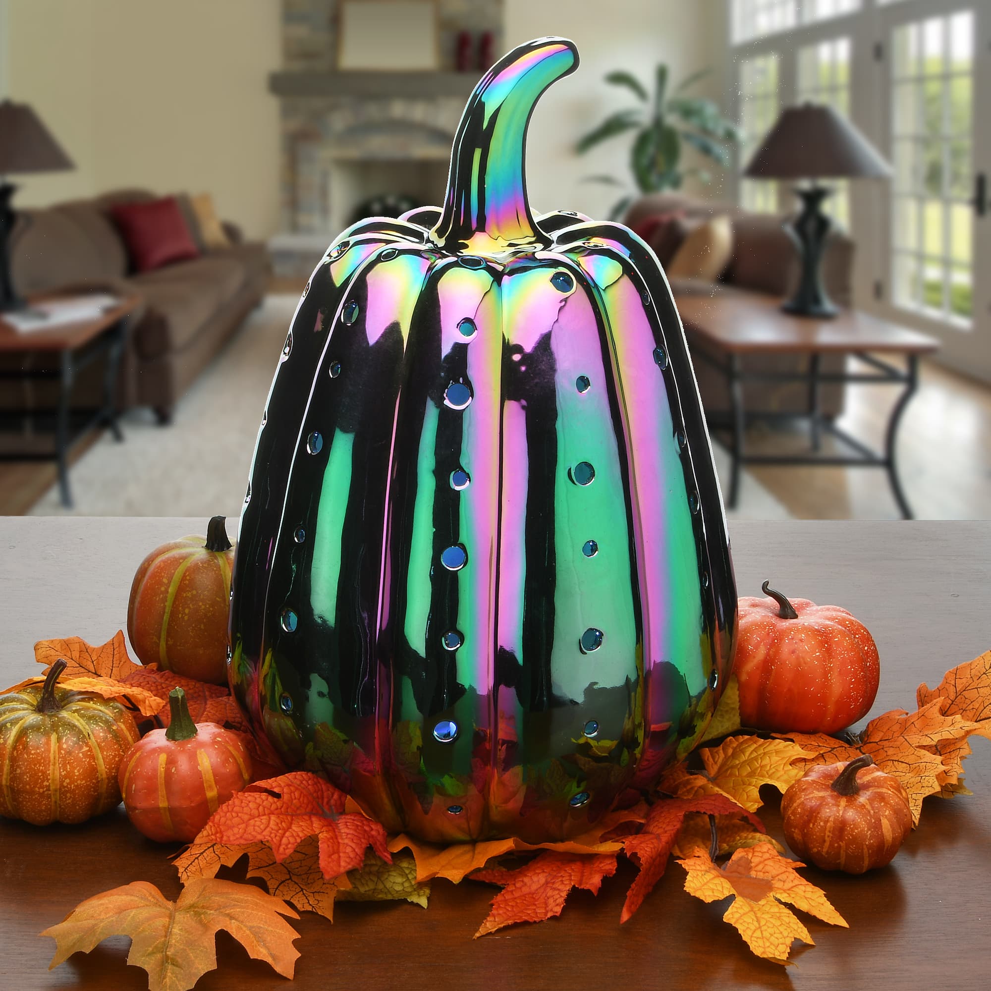 14" LED Purple Iridescent Pumpkin Décor